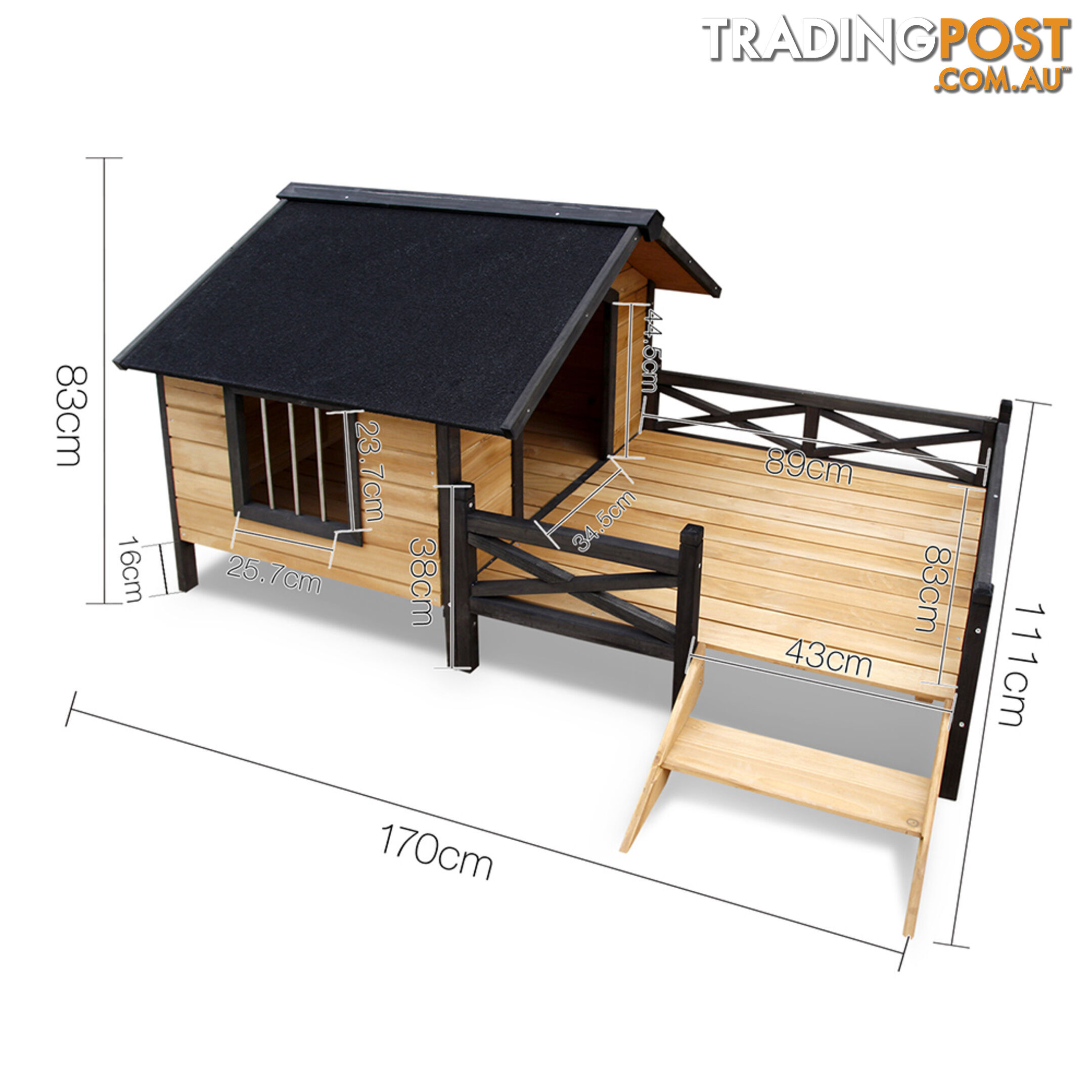 Dog Kennel with Patio - Black