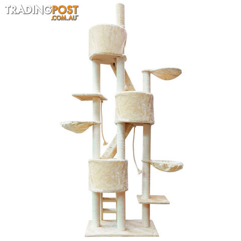 Multi Level Cat Scratching Poles Tree w/ Ladder Beige - photo 3 of 7