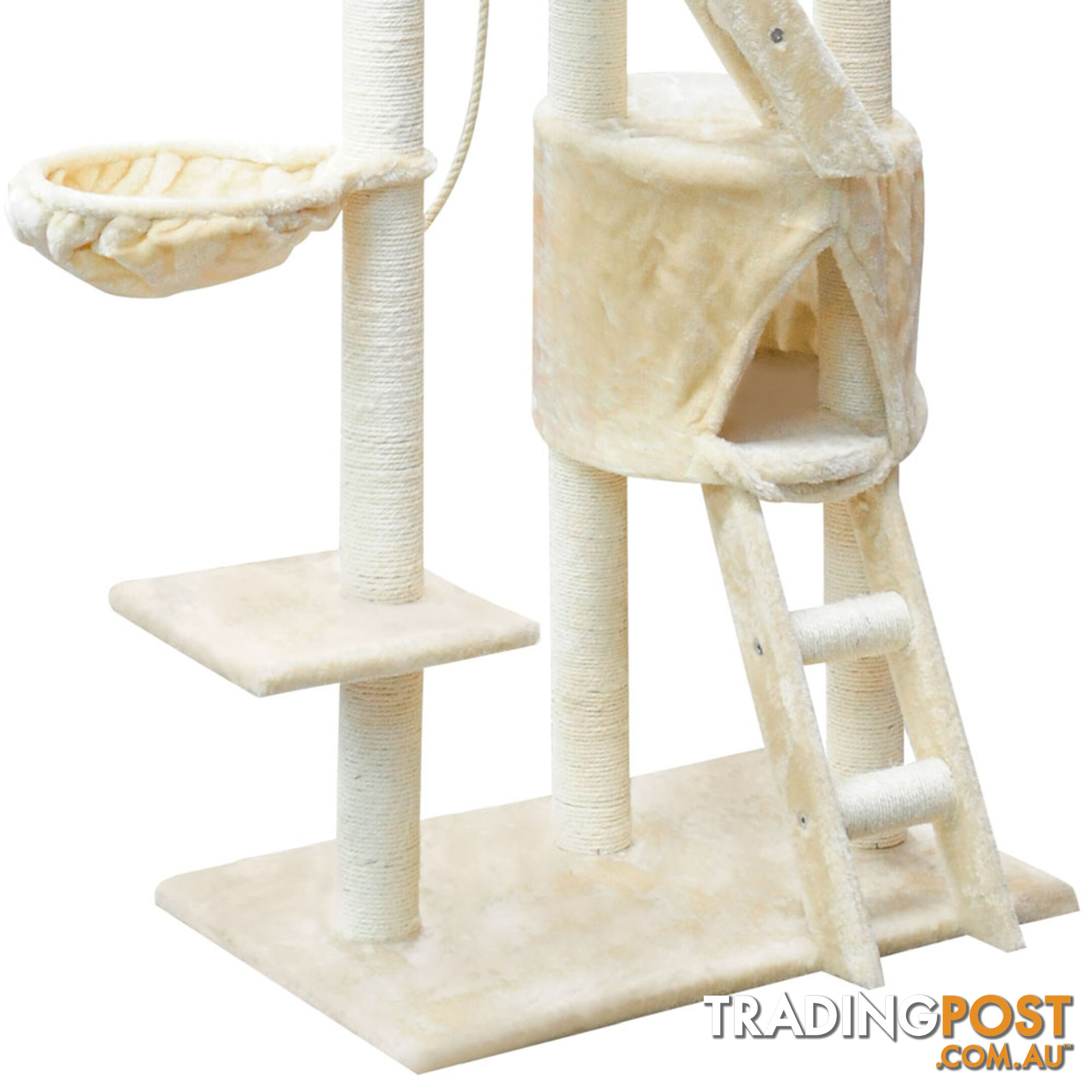 Multi Level Cat Scratching Poles Tree w/ Ladder Beige