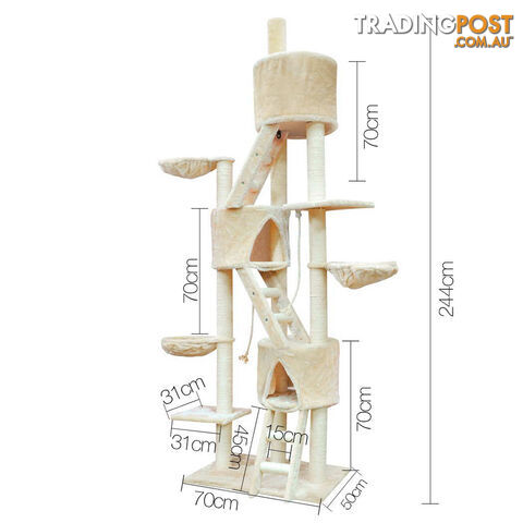 Multi Level Cat Scratching Poles Tree w/ Ladder Beige - photo 2 of 7