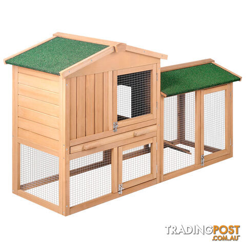 Rabbit Hutch Chicken Coop Cage Guinea Pig Ferret House w/ 2 Storeys Run