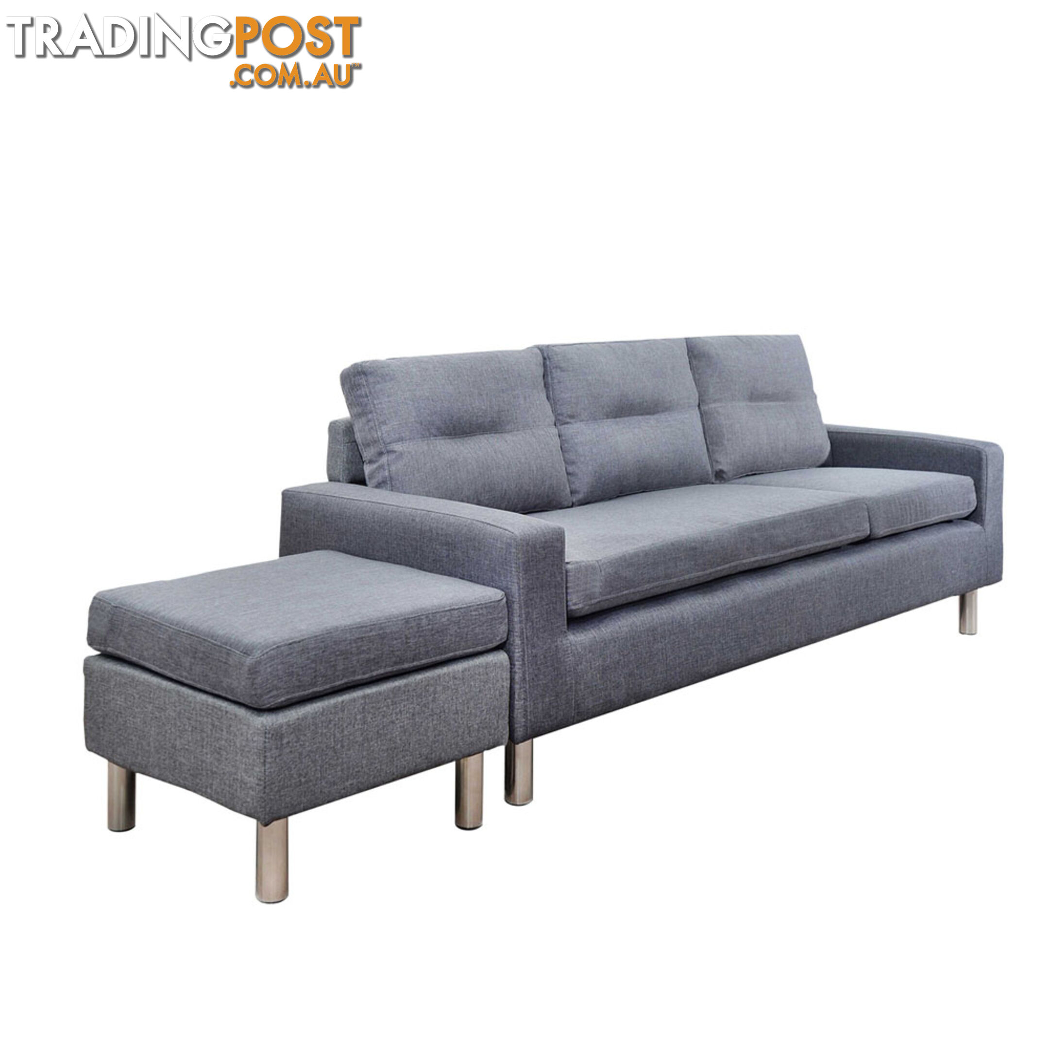 4 Seater Linen Fabric Sofa Couch w/ ottoman Grey