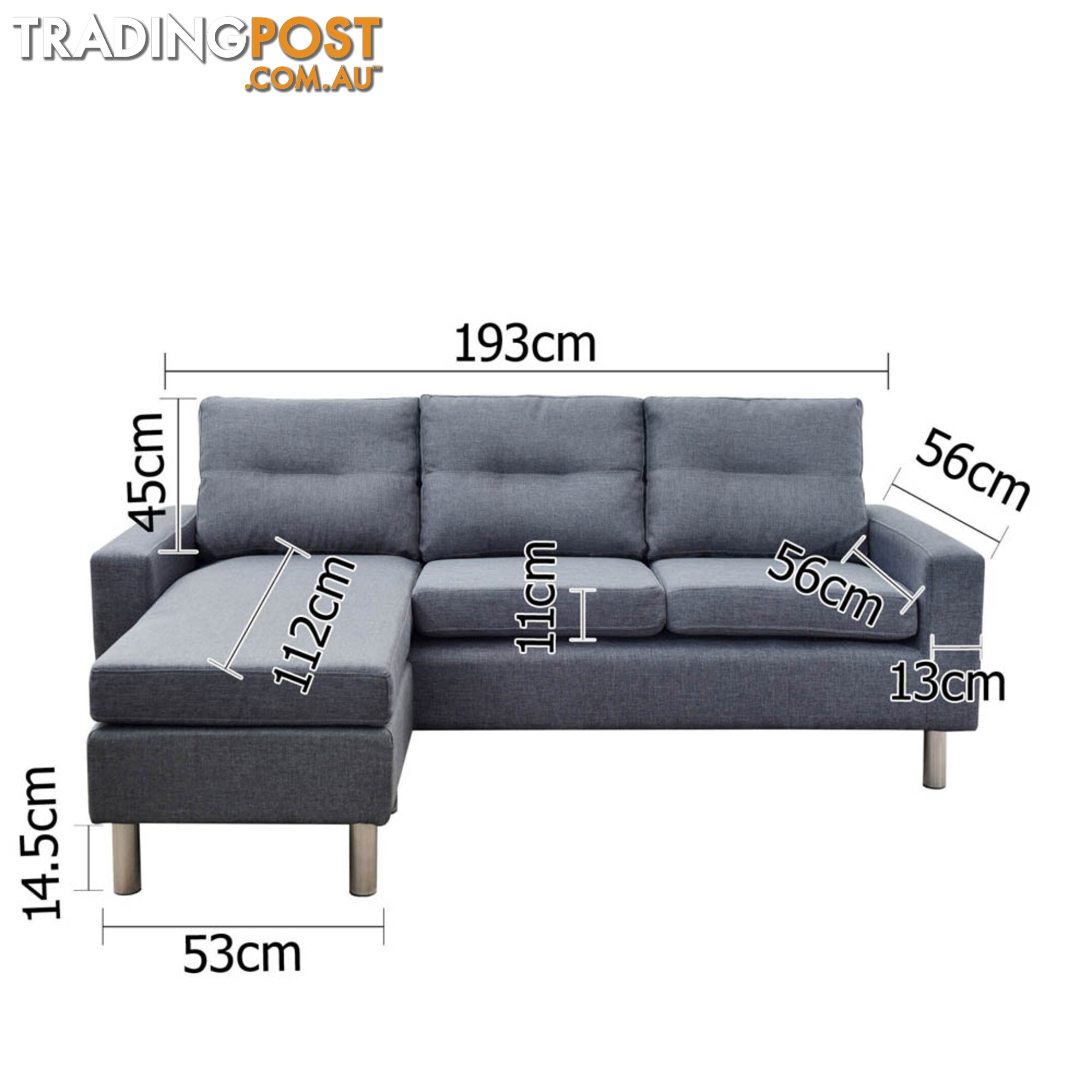 4 Seater Linen Fabric Sofa Couch w/ ottoman Grey