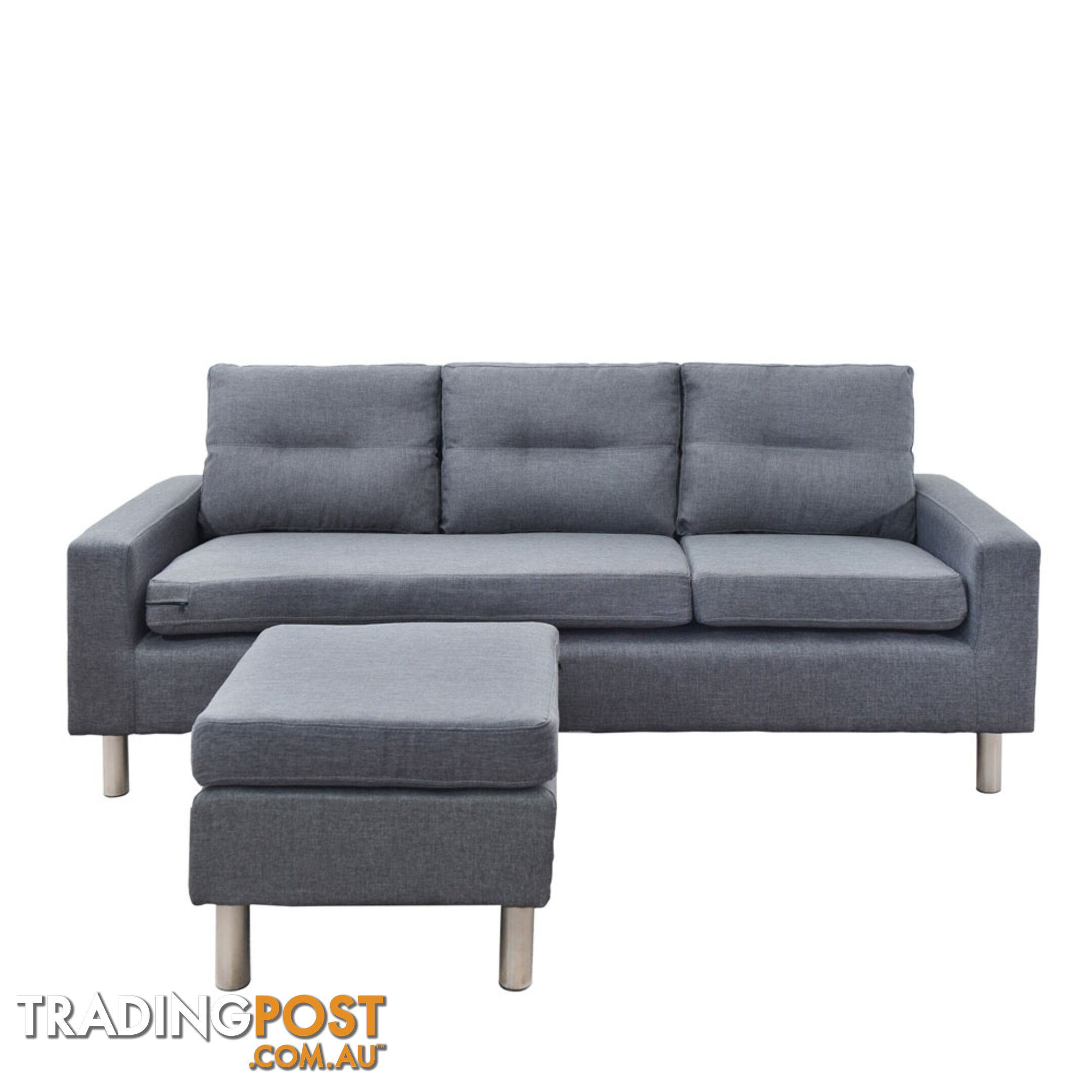 4 Seater Linen Fabric Sofa Couch w/ ottoman Grey