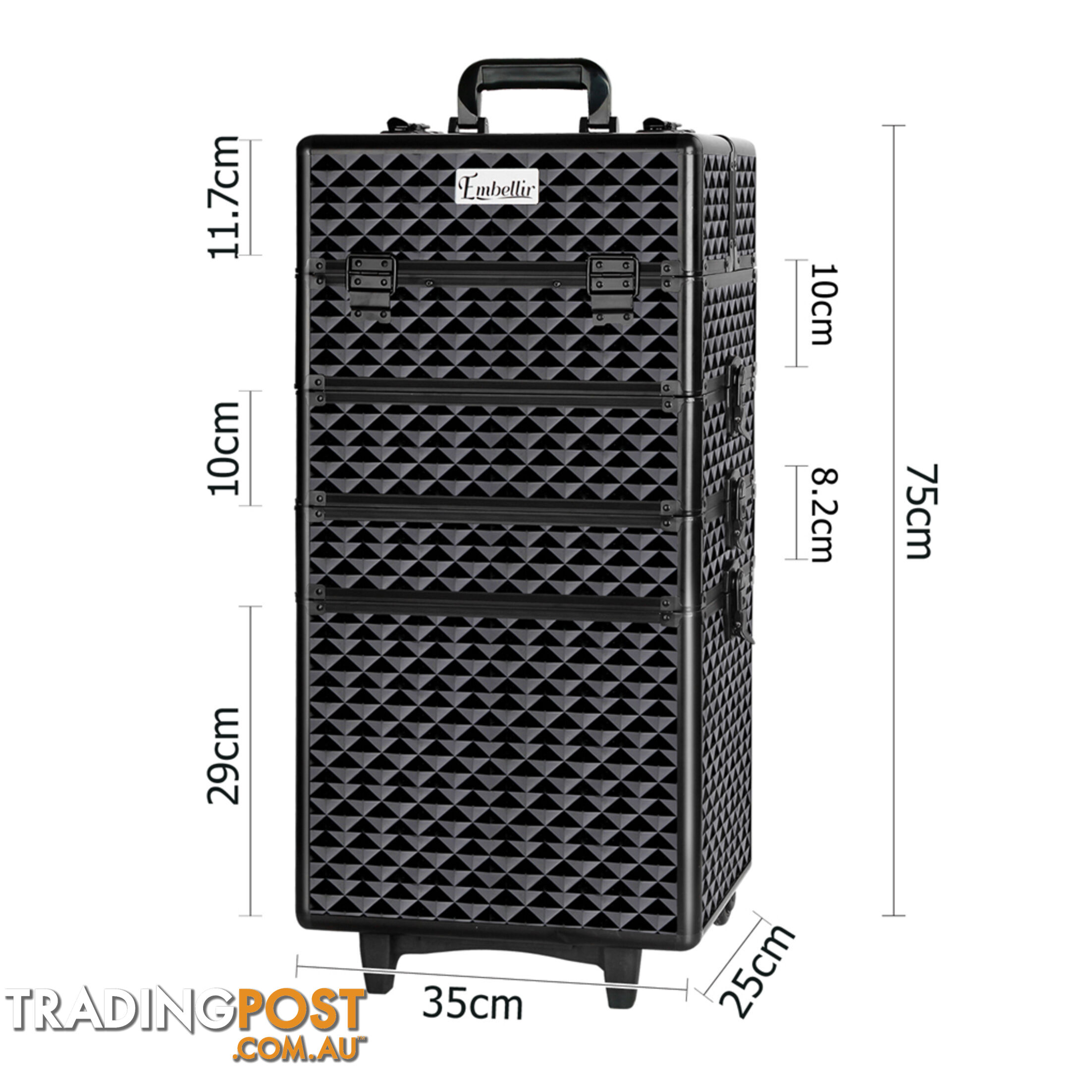 7 in 1 Portable Beauty Make up Cosmetic Trolley Case Diamond Black