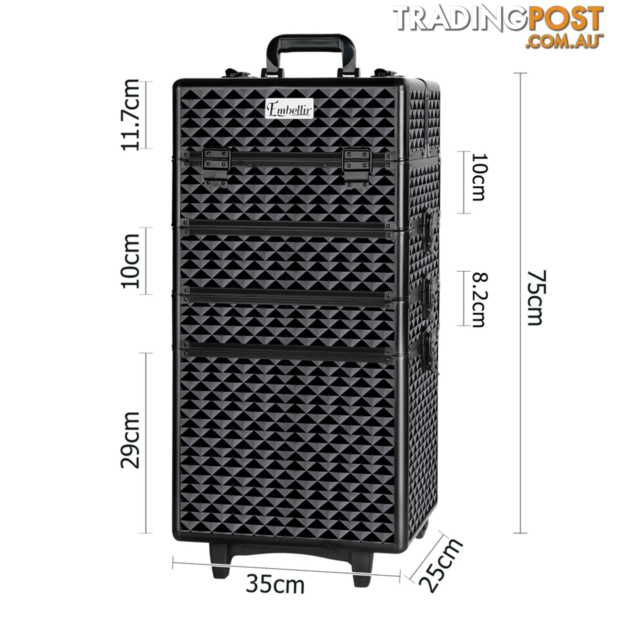 7 in 1 Portable Beauty Make up Cosmetic Trolley Case Diamond Black