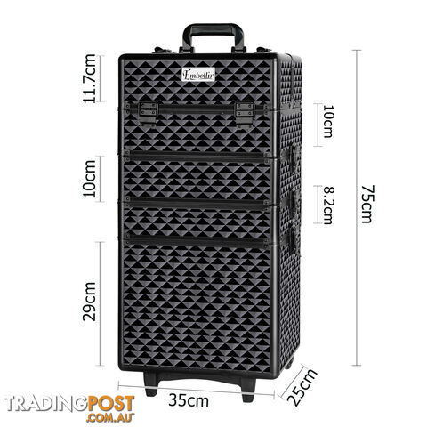 7 in 1 Portable Beauty Make up Cosmetic Trolley Case Diamond Black