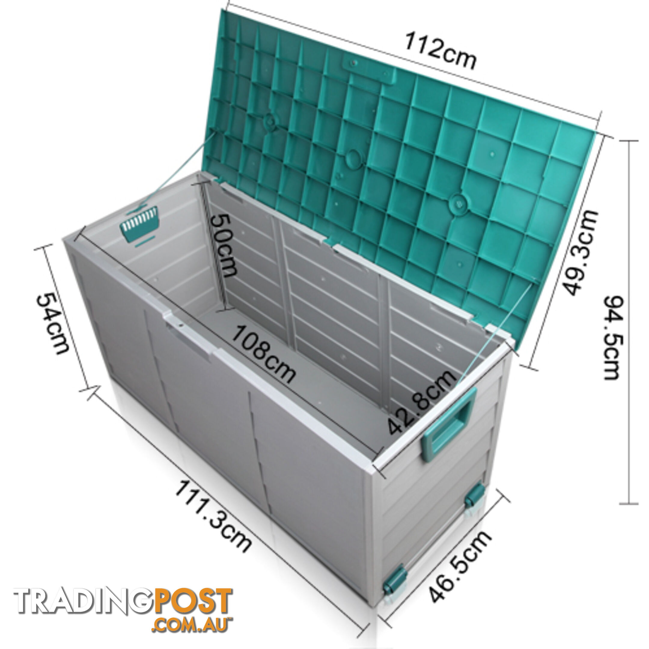 290L Plastic Outdoor Storage Box Container Weatherproof Grey Green