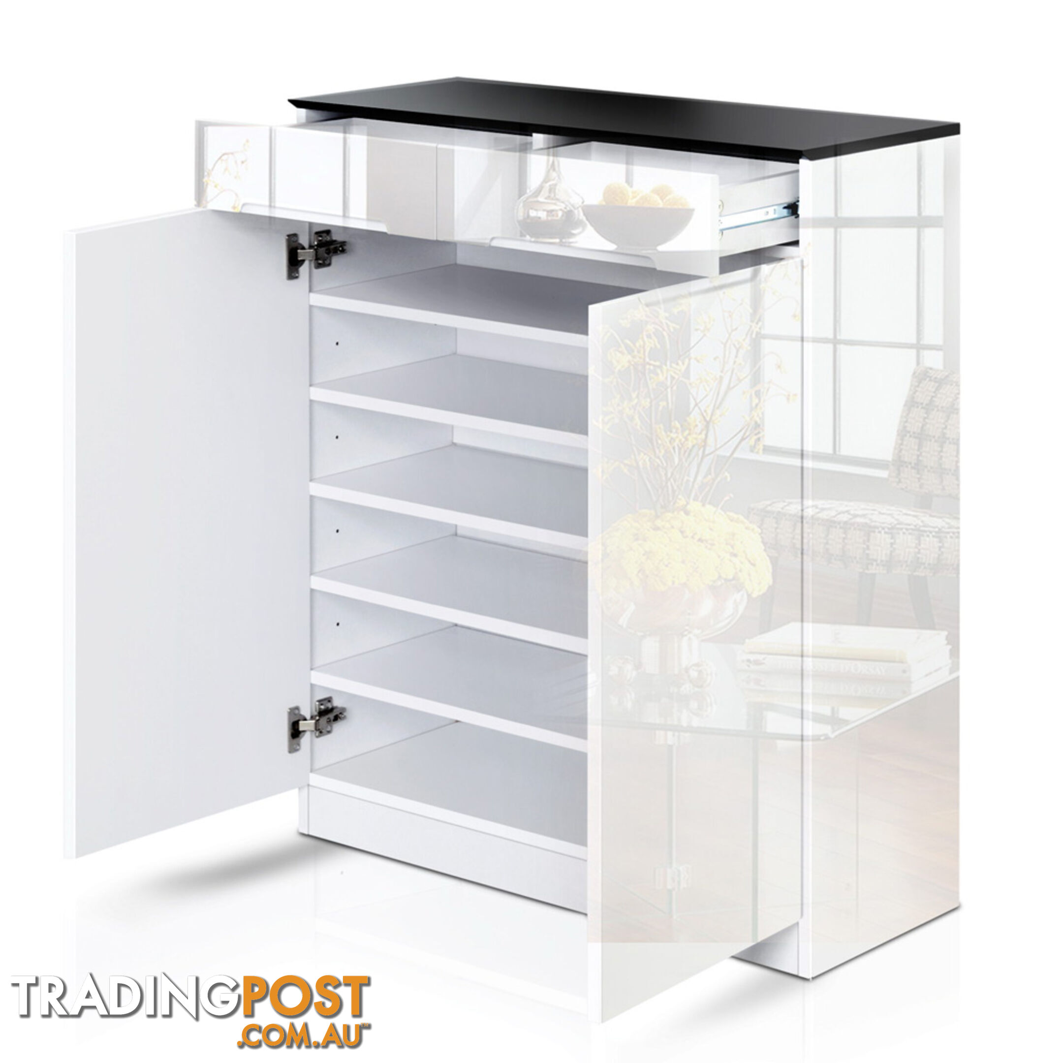 High Gloss Shoe Cabinet Rack Black / White