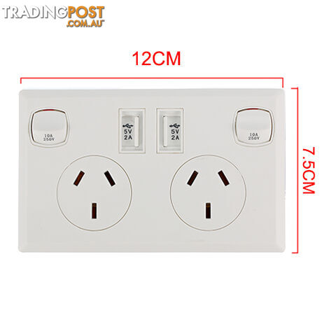 10A Double Australian USB Power Point Power Supply Wall Plug 2 Socket Switch