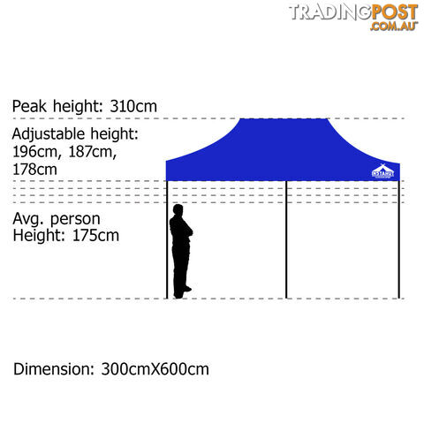 3m x 6m Pop-up Garden Outdoor Gazebo Blue - photo 2 of 9