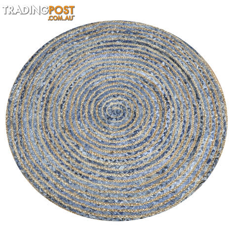 Denim Round Rug Natural & Denim Blue 120x120cm