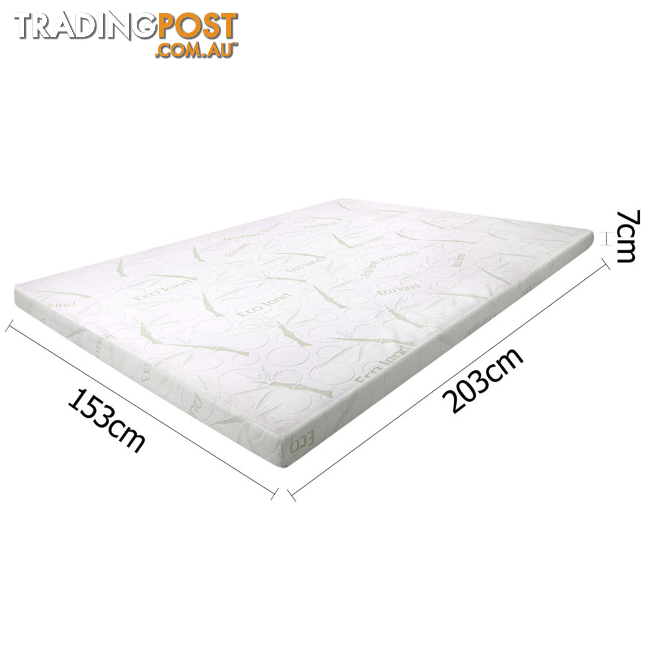 Memory Foam Mattress Topper w/ Bamboo Fabric Cover 7cm Queen