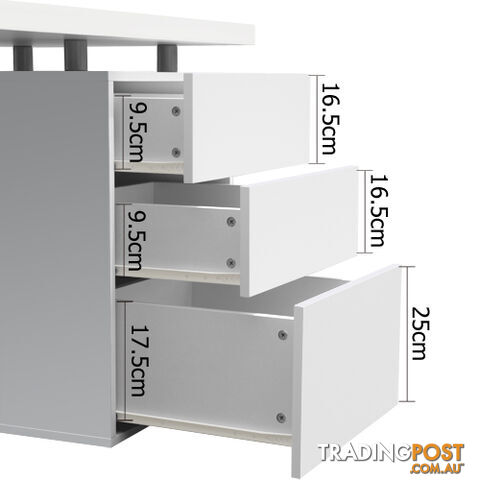 Office Study Computer Desk w/ 3 Drawer Cabinet White