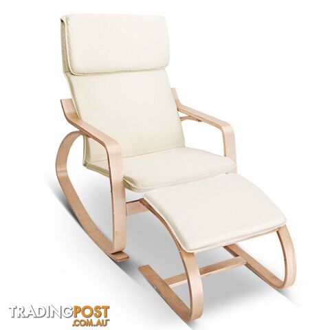 Birch Plywood Fabric Lounge Rocking Chair - Beige - with Foot Stool