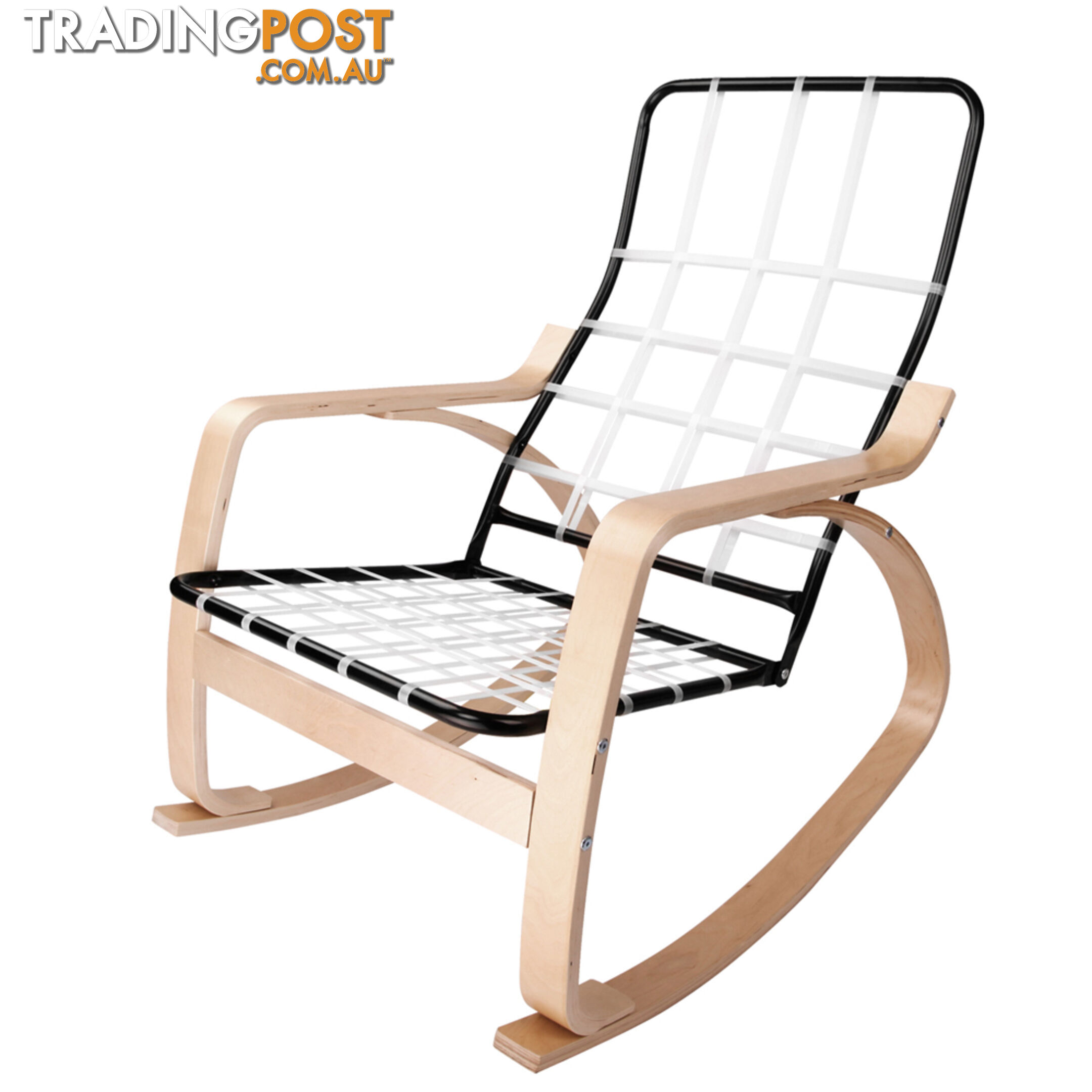 Birch Plywood Fabric Lounge Rocking Chair - Beige - with Foot Stool