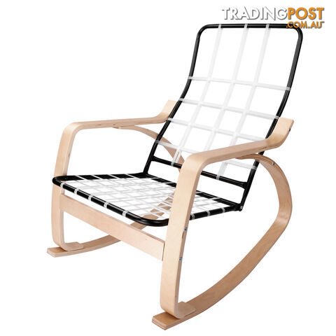 Birch Plywood Fabric Lounge Rocking Chair - Beige - with Foot Stool