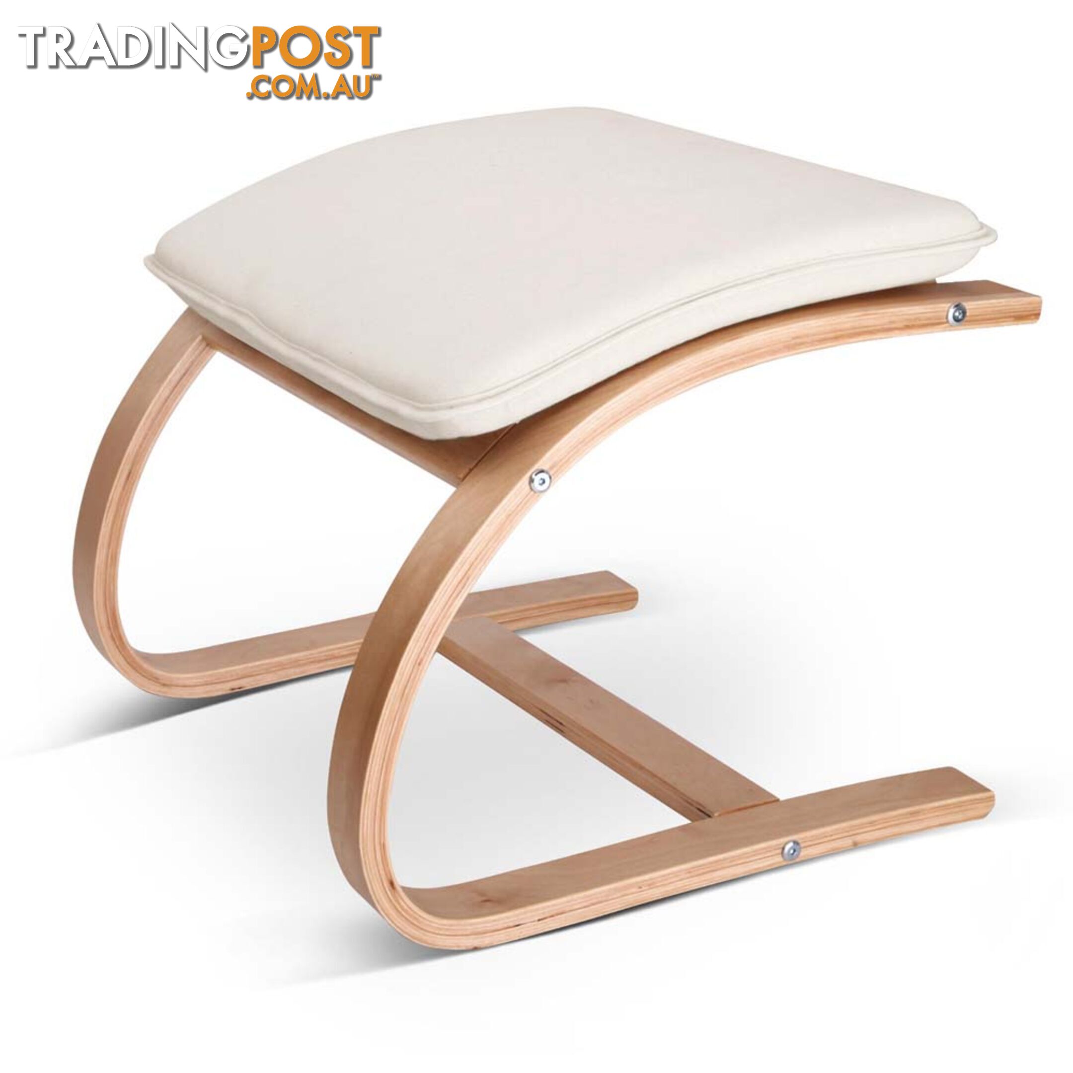 Birch Plywood Fabric Lounge Rocking Chair - Beige - with Foot Stool