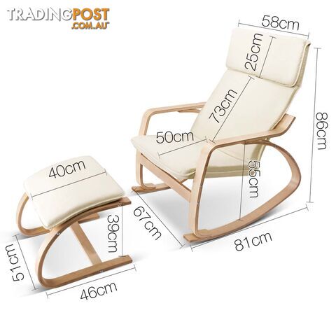 Birch Plywood Fabric Lounge Rocking Chair - Beige - with Foot Stool