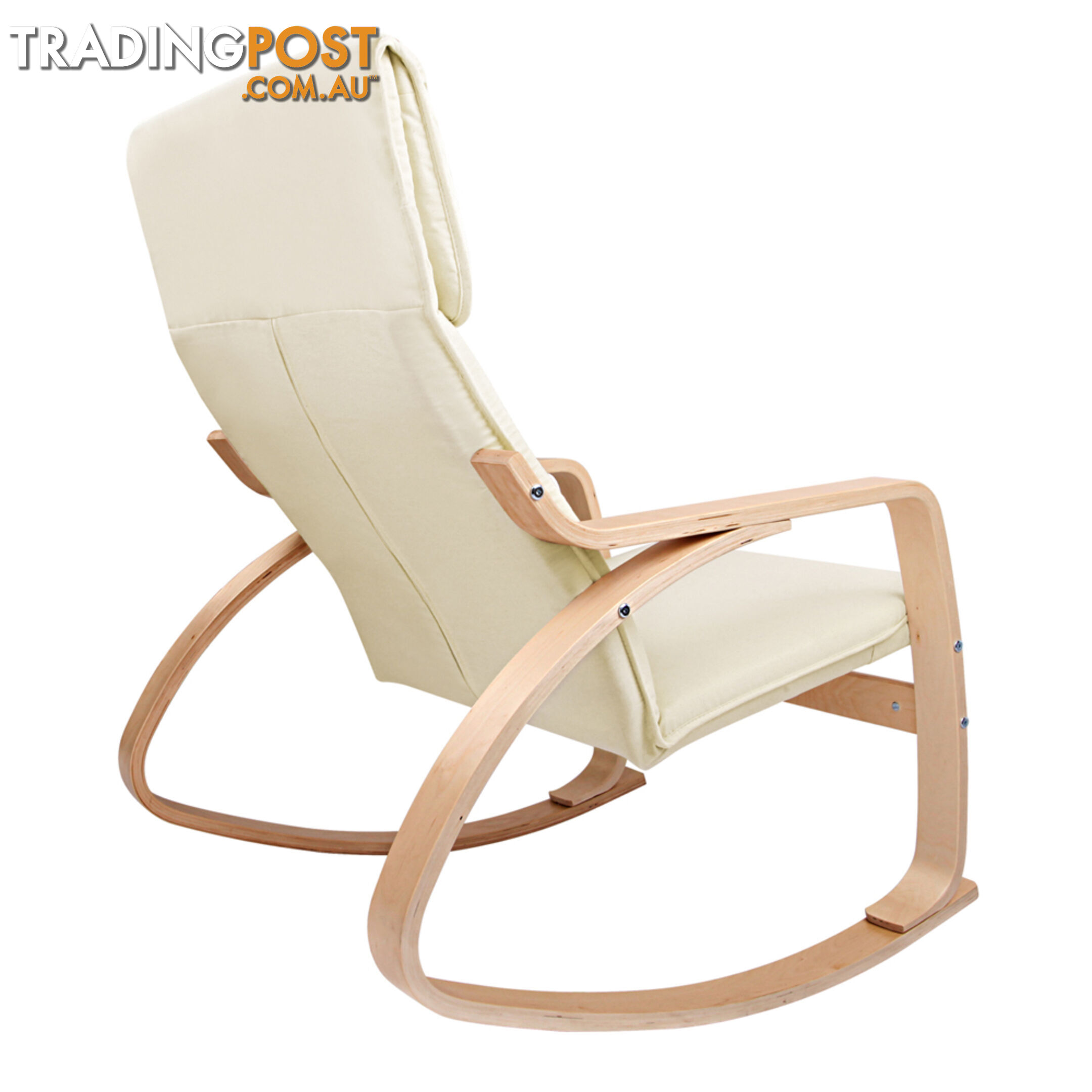 Birch Plywood Fabric Lounge Rocking Chair - Beige - with Foot Stool