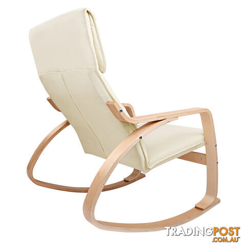 Birch Plywood Fabric Lounge Rocking Chair - Beige - with Foot Stool