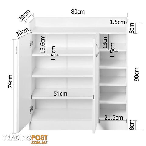 2 Doors Shoe Cabinet Storage Cupboard White