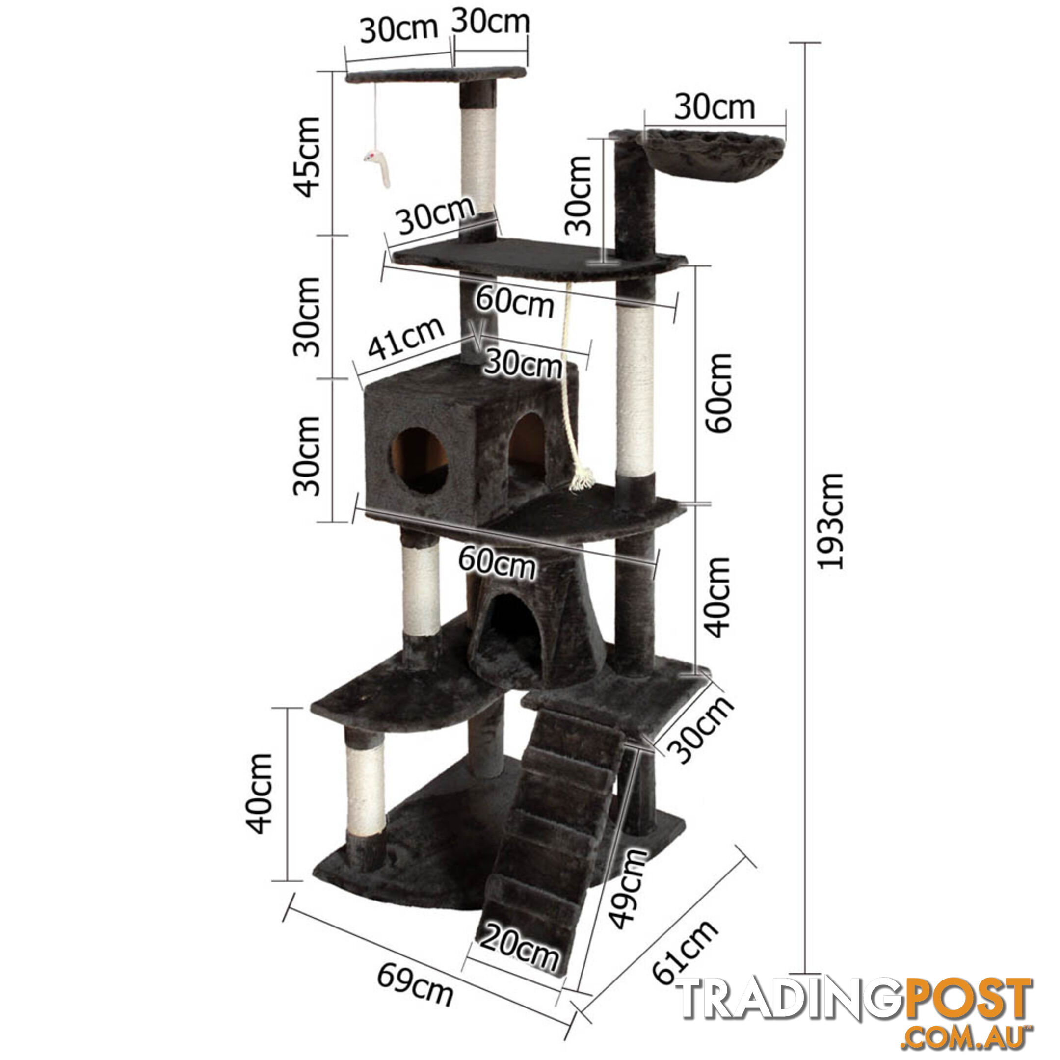 Cat Scratching Poles Post Furniture Tree 193cm Dark Grey