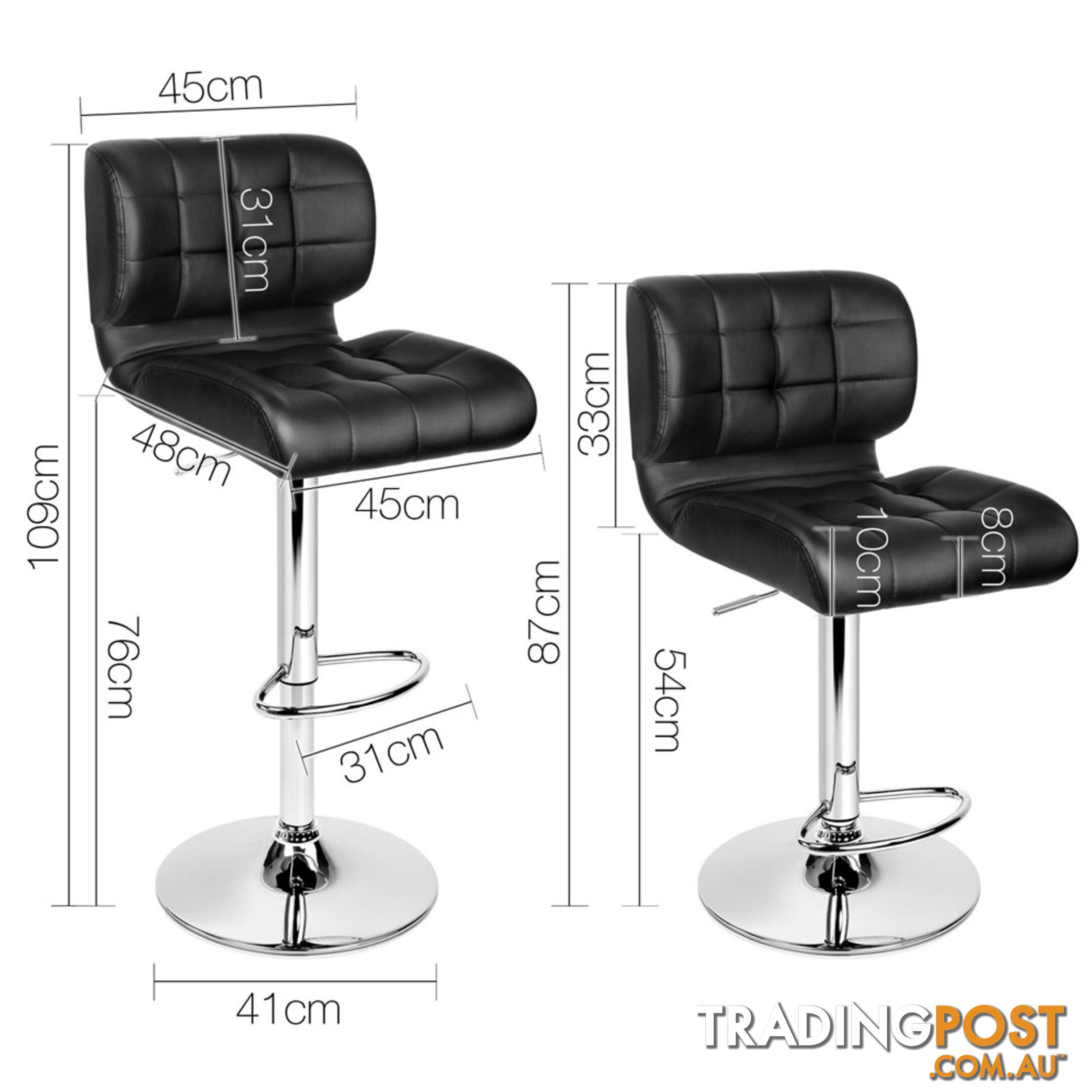 Set of 2 Leather Bar Stools - Black