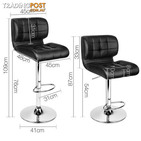 Set of 2 Leather Bar Stools - Black