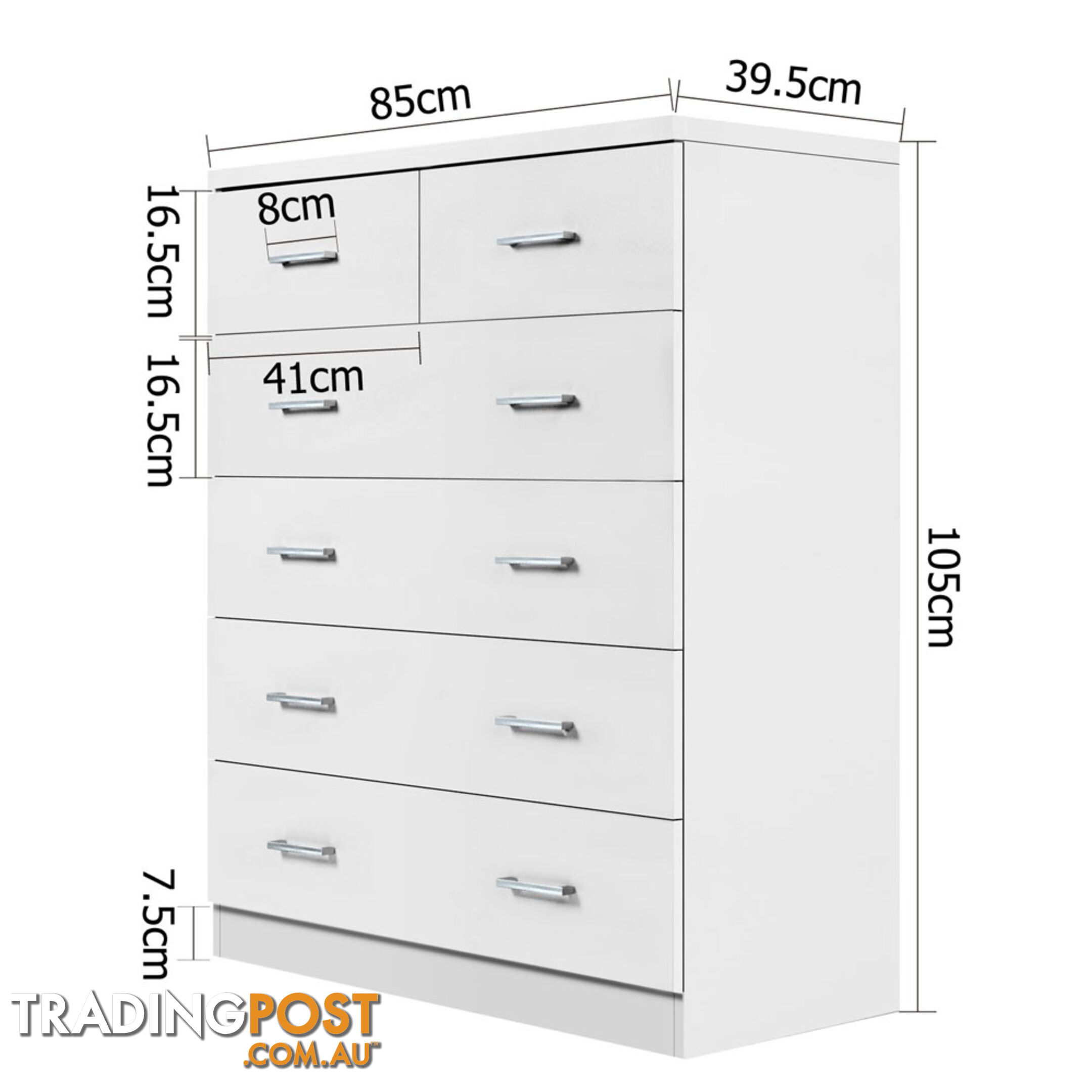 6 Drawer Tallboy Bedroom Storage White