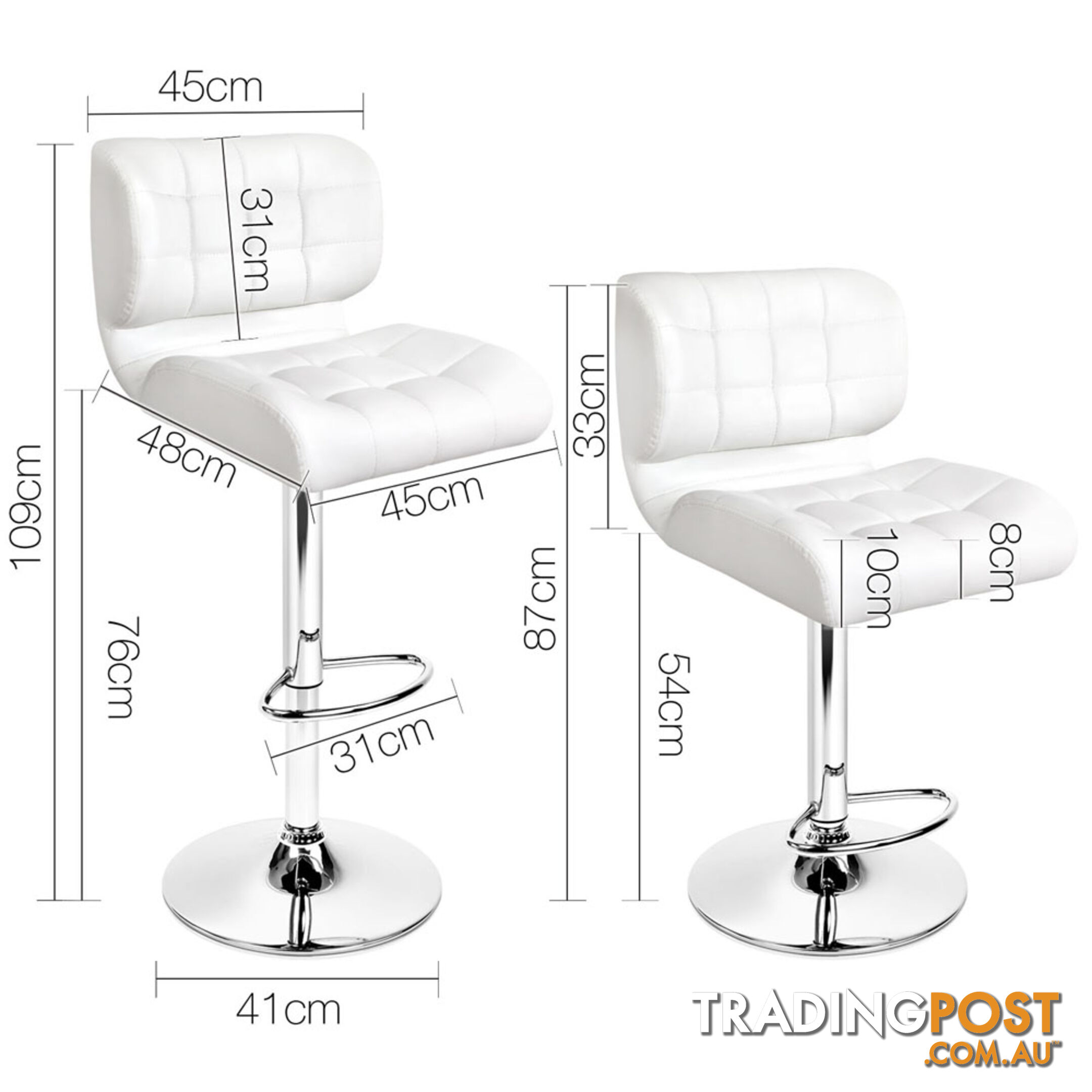 Set of 2 Leather Bar Stools - White