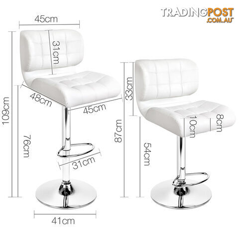 Set of 2 Leather Bar Stools - White