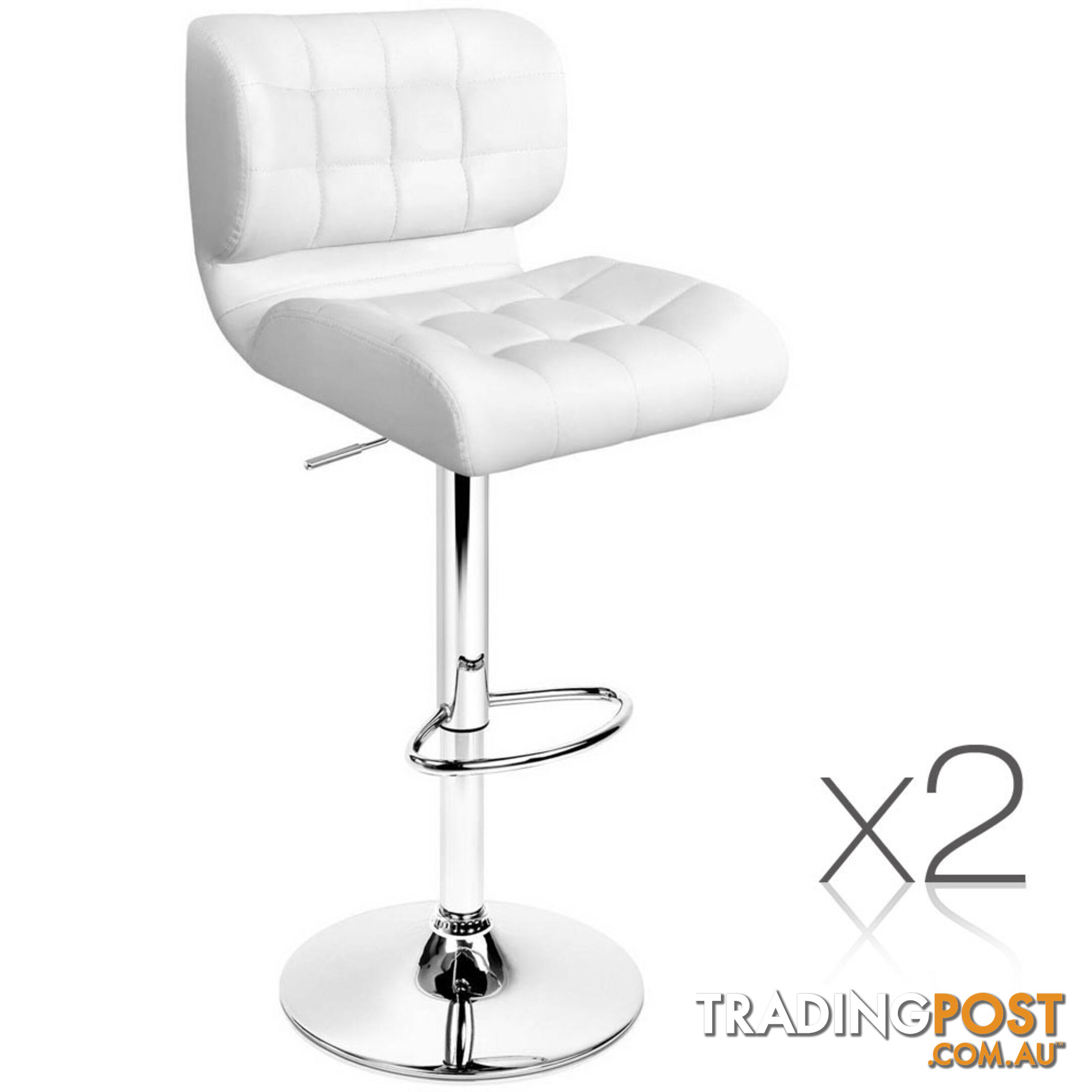 Set of 2 Leather Bar Stools - White