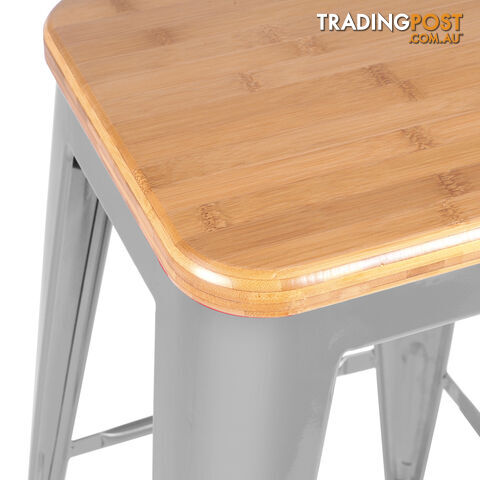 Set of 2 Replica Tolix Kitchen Bar Stool Bamboo Seat 66cm Metal - photo 5 of 8