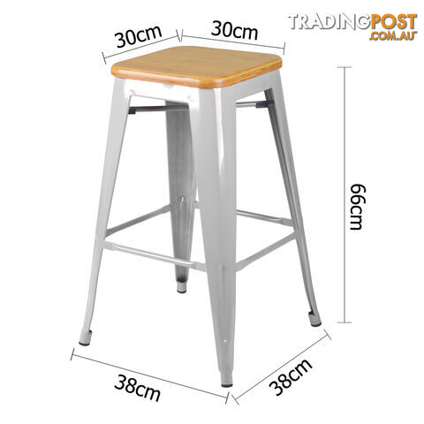 Set of 2 Replica Tolix Kitchen Bar Stool Bamboo Seat 66cm Metal - photo 2 of 8