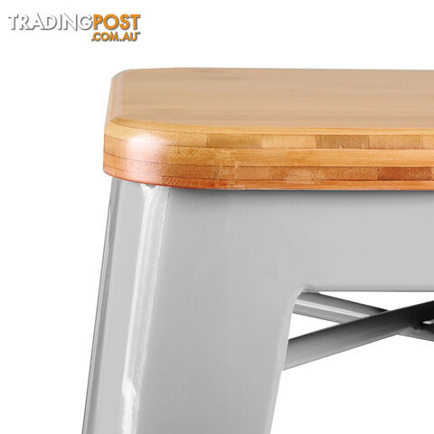 Set of 2 Replica Tolix Kitchen Bar Stool Bamboo Seat 66cm Metal
