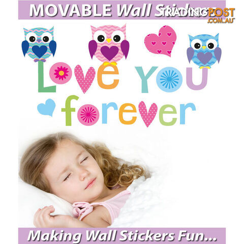 Large Size Love Forever Owls Wall Sticker - Totally Movable
