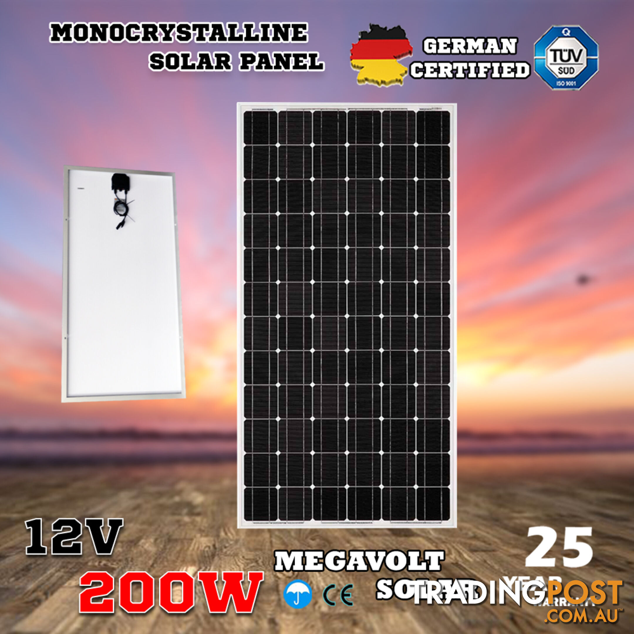 12V 200W Solar Panel Kit Home Generator Caravan Camping Power Mono Charging PWM