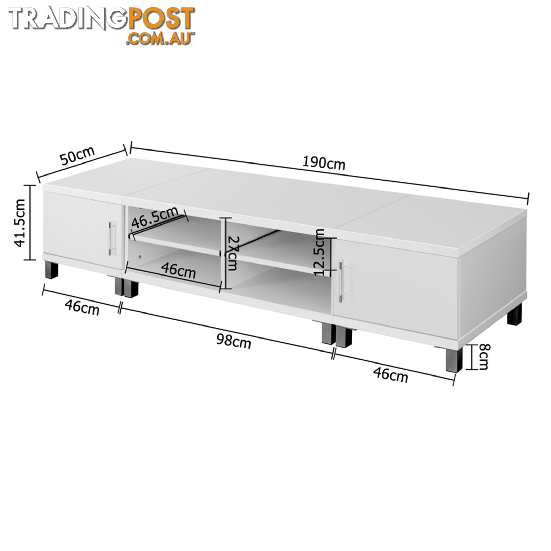 TV Stand Entertainment Unit Lowline Cabinet Drawer White