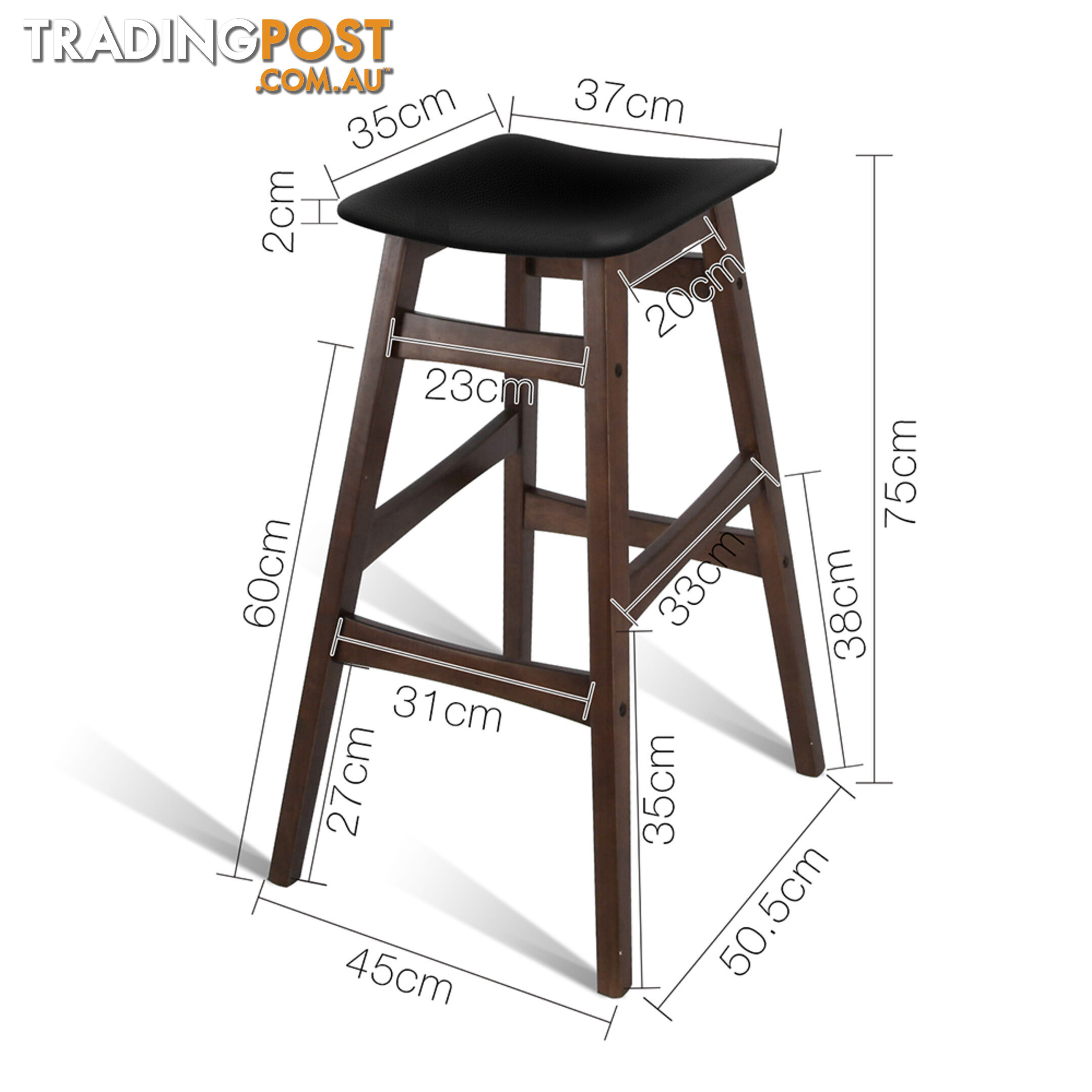 Sert of 2 Rubberwood Bar Stools - Black