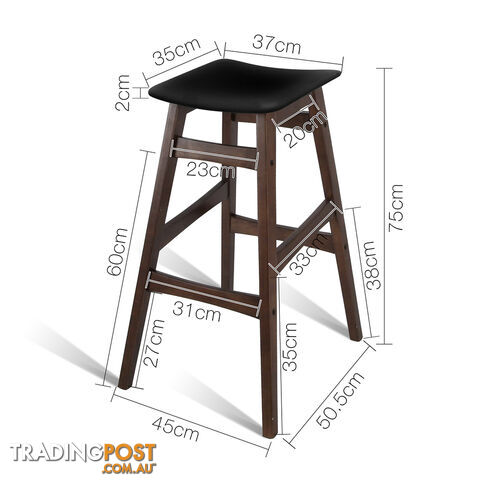 Sert of 2 Rubberwood Bar Stools - Black