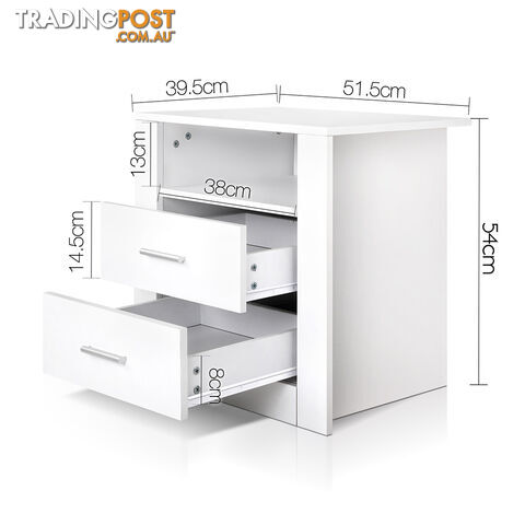 Anti-Scratch Bedside Table 2 Drawers - White - photo 2 of 8
