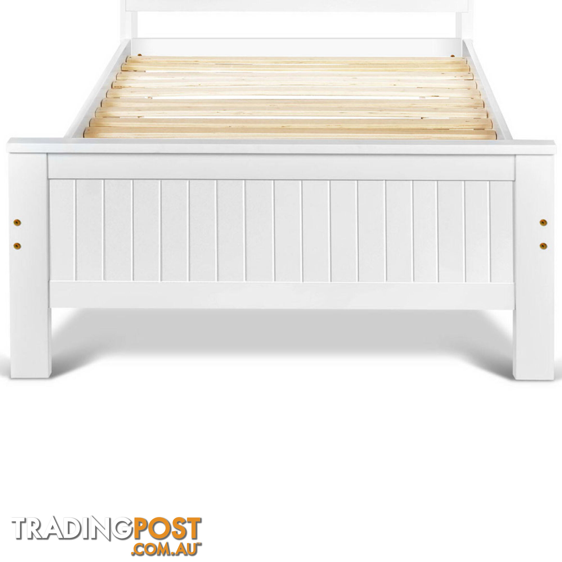 King Single Wooden Bedframe with Storage Shelf  - White