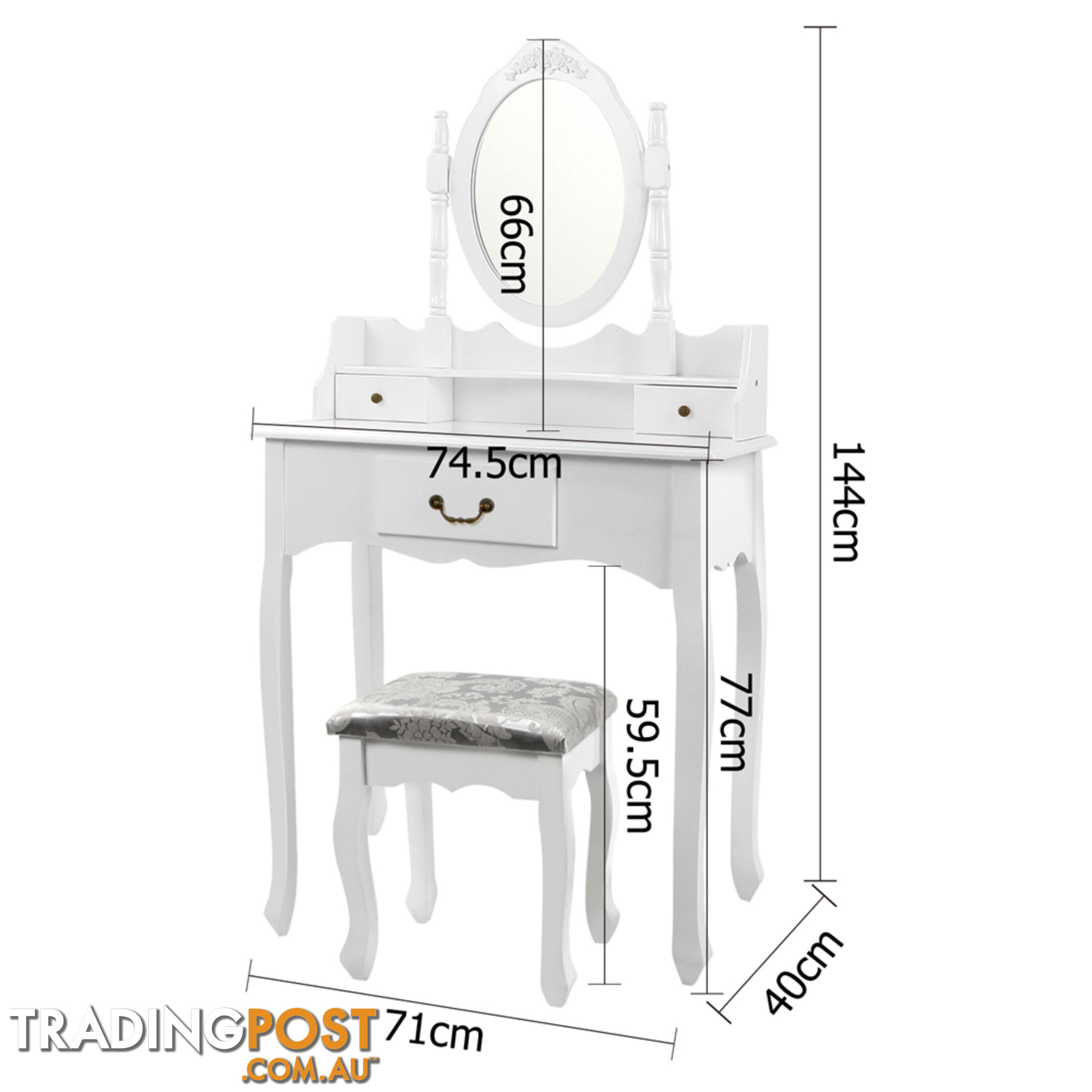 3 Drawer Dressing Table w/ Mirror White