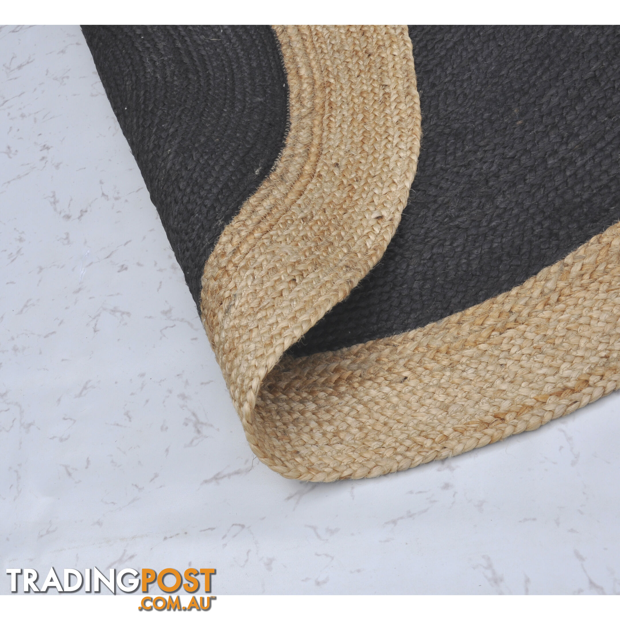 Jute Round Black Rug Black & Natural 120x120cm