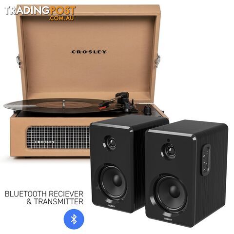 Crosley Voyager Bluetooth Portable Turntable - Tan + Bundled Majority D40 Bluetooth Speakers - Black - 782706323071 - Crosley - 782706323071