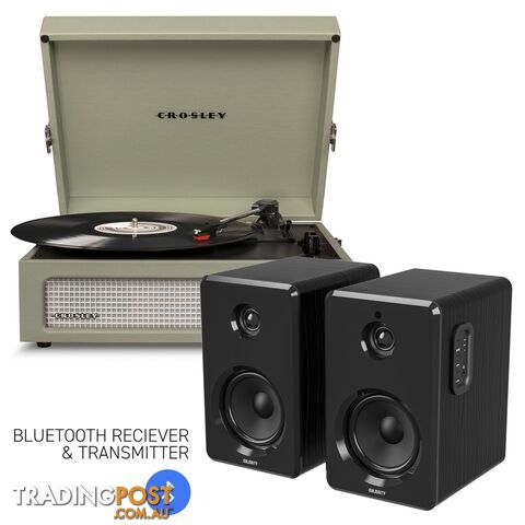 Crosley Voyager Bluetooth Portable Turntable - Sage + Bundled Majority D40 Bluetooth Speakers - Black - 782706323057 - Crosley - 782706323057