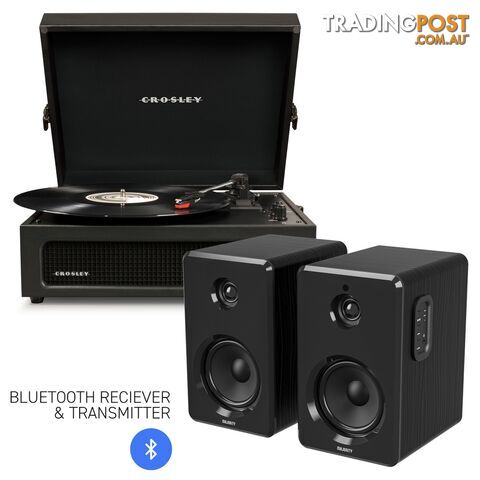 Crosley Voyager Bluetooth Portable Turntable - Black + Bundled Majority D40 Bluetooth Speakers - Black - 782706323002 - Crosley - 782706323002