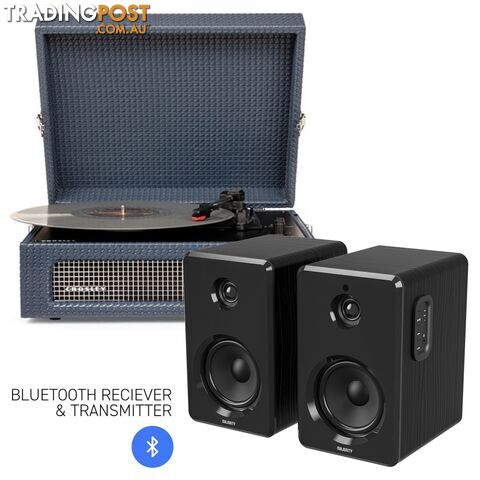Crosley Voyager Bluetooth Portable Turntable - Navy + Bundled Majority D40 Bluetooth Speakers - Black - 782706323064 - Crosley - 782706323064