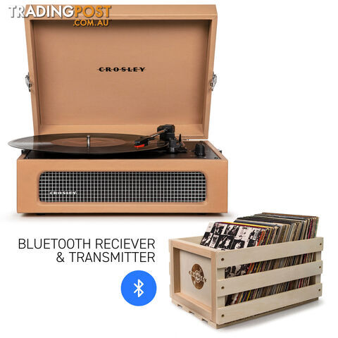 Crosley Voyager Tan - Bluetooth Portable Turntable  & Record Storage Crate - 2080221203778 - Crosley - 2080221203778